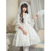 ウェディングロリータOPドレスレースフリルジャカードドレスホワイトロリータワンピースドレス