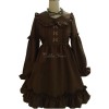 クラシックロリータドレスOPフリルボウチョコレートロングスリーブロリータワンピースドレス