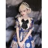 甘ロリ　スウィート　ロリータワンピース　半袖　童話モチーフ柄　プリーツ　OPドレス　ボウブループリント　ロリータワンピースドレス