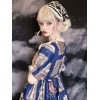 甘ロリ　スウィート　ロリータワンピース　半袖　童話モチーフ柄　プリーツ　OPドレス　ボウブループリント　ロリータワンピースドレス