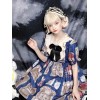 甘ロリ　スウィート　ロリータワンピース　半袖　童話モチーフ柄　プリーツ　OPドレス　ボウブループリント　ロリータワンピースドレス
