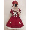 甘ロリ　スウィート　ロリータワンピース　半袖　レッド　リボン柄　OPドレス　ロリータ　ボウブルゴーニュボウ　ロリータワンピースドレス