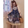 甘いロリータJSKドレスブルーノースリーブ弓ボタンロリータジャンパースカート