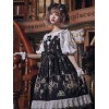 ゴシックロリータJSKドレスブラックダイヤモンドシャンデリアプリント弓レースロリータジャンパースカート