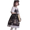 ゴシックロリータJSKドレスブラックダイヤモンドシャンデリアプリント弓レースロリータジャンパースカート
