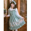 古典的なロリータJSKドレスウサギのバスケットフリル弓ボタンの装飾ミントブルーロリータジャンパースカート