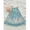 古典的なロリータJSKドレスウサギのバスケットフリル弓ボタンの装飾ミントブルーロリータジャンパースカート