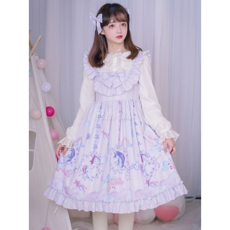 スウィートロリータJSKドレスカルーセルボウラッフルライラックロリータジャンパースカート