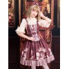 古典的なロリータJSKクラウンベアレースフリル弓ダークレッドロリータジャンパースカート
