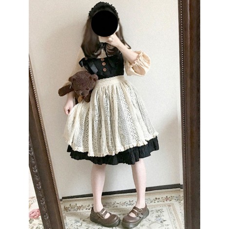 メイドスタイルロリータJSK人形マチルダレースフリルコットンリネンロリータジャンパースカート