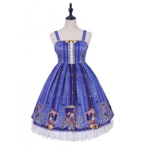 クラシックロリータJSKドレス　2020　三銃士　フリル　レース　リボン　ブルーロリータジャンパースカート