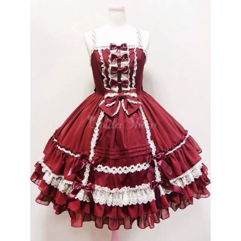 ロココロリータドレスJSK　2020　レースフリル　プリーツ　リボンロリータジャンパースカート トリム　アイドル衣装