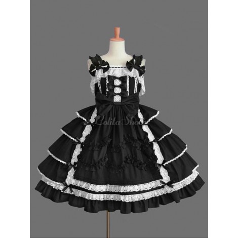 クラシックロリータJSKドレスフリルブラックロリータジャンパースカート
