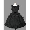 クラシックロリータドレスJSK黒のノースリーブフリルロリータジャンパースカート