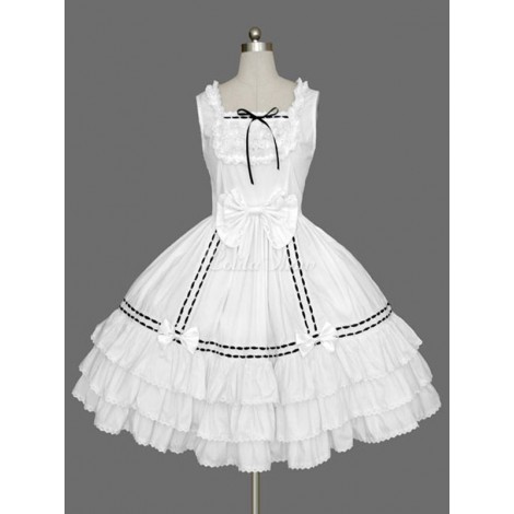 スウィートロリータドレスJSKホワイトノースリーブフリルロリータジャンパースカート