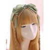 スウィートロリータヘッドドレスパールタッセルボウサテンライトグリーンロリータヘアバンド