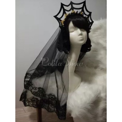 ロリィタ髪飾り　ゴシック　お茶会　ブラック　無地　ベール　チュール