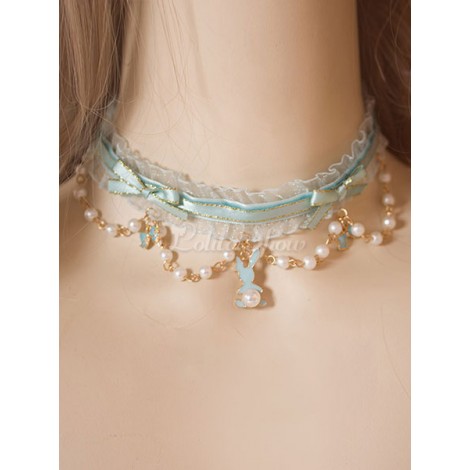 ロリィタネックレス　ミントグリーン　スウィート　サテンファブリック　お茶会　アクセサリー