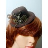 ロリィタヘアアクセサリー　ダークブラウン　髪飾り　2カラーブロック　スチームパンク　ツイード　リボン　金属飾り　お茶会