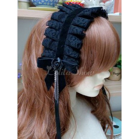 ロリィタヘアアクセサリー　髪飾り　2カラーブロック　クラシック＆トラディション　レース　リボン　プリーツ　お茶会