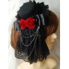 ロリィタヘッドドレス　ブラック　髪飾り　2カラーブロック　ゴシック　レース　　リボン　お茶会