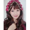 ロリィタヘッドドレス　ダークレッド　パール　お茶会　サテンファブリック　髪飾り　リボン柄　スウィート