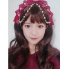 ロリィタヘッドドレス　ダークレッド　パール　お茶会　サテンファブリック　髪飾り　リボン柄　スウィート