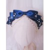 ロリィタヘッドドレス　髪飾り　リボン柄　スウィート　サテンファブリック　パール　お茶会