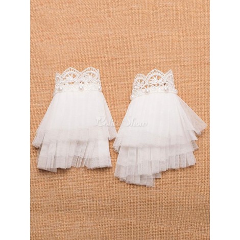 アクセサリー　ロリータ　ポリエステル　チュール　ホワイト　無地　お茶会　クラシック＆トラディション　フリル　レース