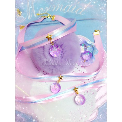 ロリィタネックレス　セット　ピンク　お茶会　ビーズ　レーヨン　サテンファブリック　スウィート