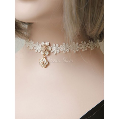 ロリィタ首飾り　ホワイト　クラシック＆トラディション　レース　綿混紡織物　レース　アクセサリー