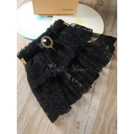 ロリータアクセサリー　ブラック　綿混紡織物　レース　お茶会　フリル　レース　クラシック＆トラディション　無地
