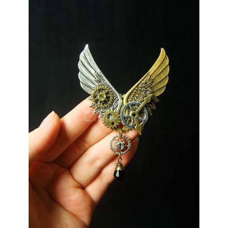 ブローチ　ロリータ　ブロンズカラー　合金　金属飾り　お茶会　スチームパンク　2カラーブロック