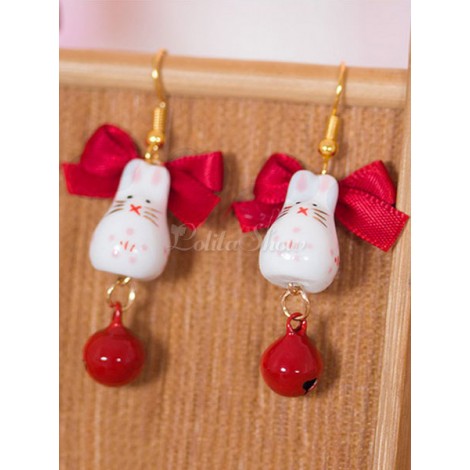 ロリィタ耳飾り　レッド　和風　合金