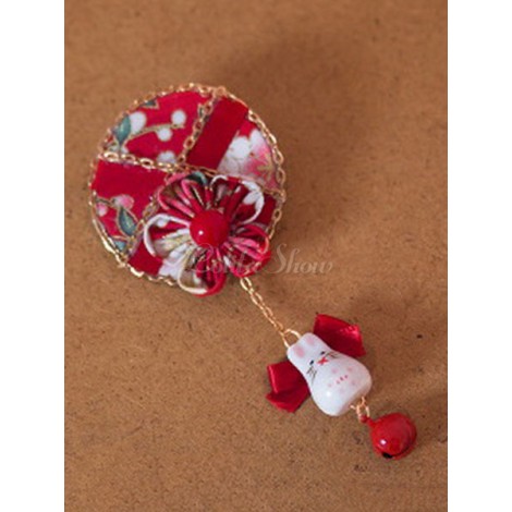 ロリィタヘッドドレス　レッド　髪飾り　カラーブロック　和風　スターリングシルバー　　ベル