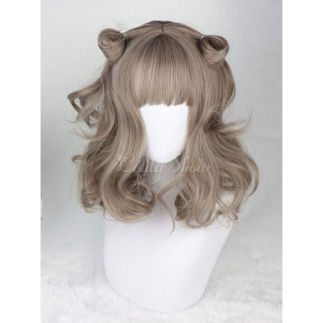 ロリータかつら　ウィッグ　亜麻色　化学繊維　お茶会　原宿系