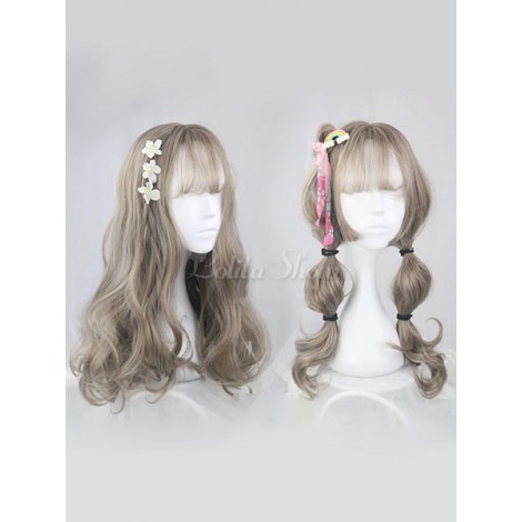 ロリータかつら　亜麻色　耐熱ファイバー　スウィート　ストリートウェア