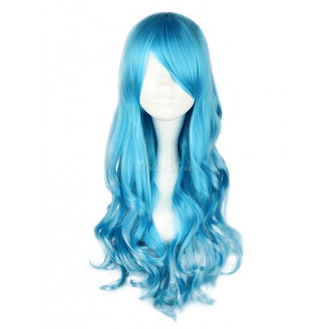 ダンディ オーシャン ブルーの長いカール レーヨン ロリータかつら