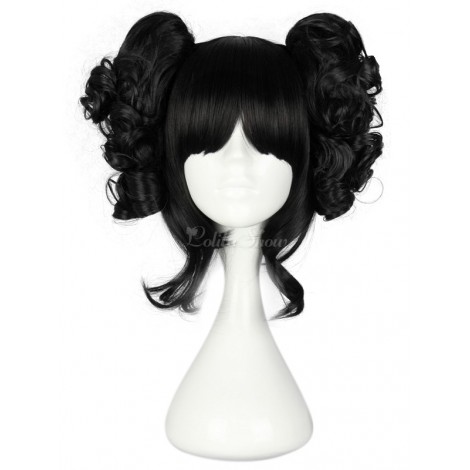 ロリィタウィッグ，ショートウィッグ　ブラック　レーヨン　コスプレウィッグ