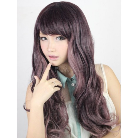 エレガントな紫色レーヨン長いストレート ロリータかつら