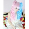青ピンク分割色レーヨン長い巻き毛ロリータかつら