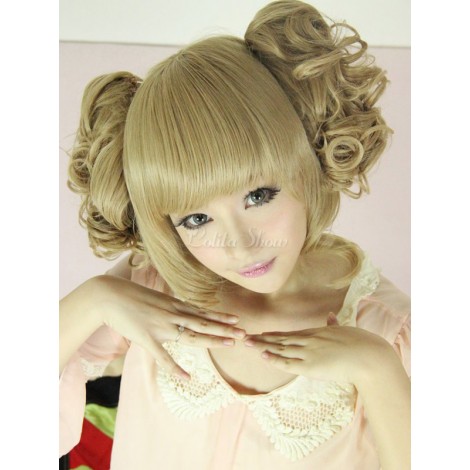 ロリータロングウィッグハイライトライトグレーブラントバングロリータヘアウィッグ