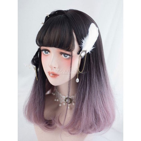ストレートロリータウィッグブラントフリンジエンドカールレイヤードオムブレ原宿ロリータウィッグ