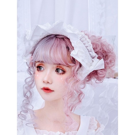 スウィートロリータヘッドドレスBNTホワイトレースリボンリボンボンネットロリータヘアアクセサリー