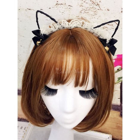 スウィートロリータヘアアクセサリーレースボウベル猫耳黒ロリータヘアクラスプ