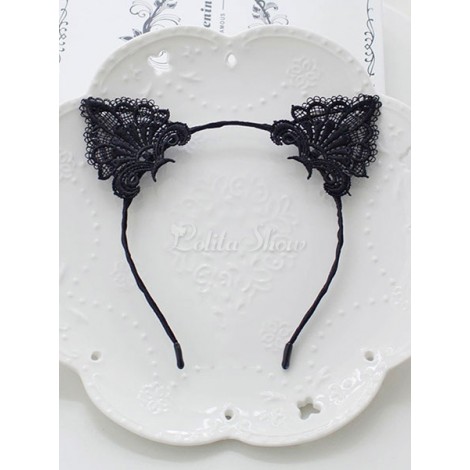 スウィートロリータヘアアクセサリーレースキャットイヤーロリータヘアクラスプ