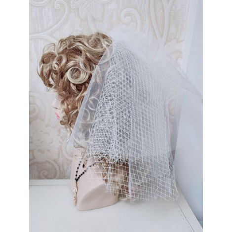 ロリータウェディングドレスロリータヘッドドレスホワイトポリコットンブレンドパールボウベールロリータヘアアクセサリー