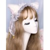 スウィートロリータヘアアクセサリーぶち猫の弓フリルフェイクファーグレーロリータヘアバンド