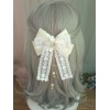 甘いロリータヘアクラスプレース弓真珠刺繍入りエクリュホワイトロリータヘアアクセサリー