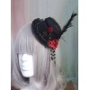 ゴシックロリータヘアアクセサリーフラワーパールチェーンフェザーブラックロリータハット